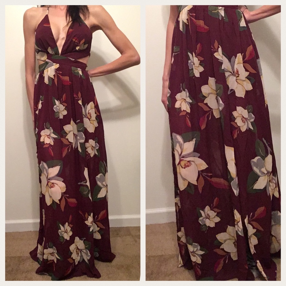 Large Only! Burgundy Floral Maxi Dress - Picture 2 of 2